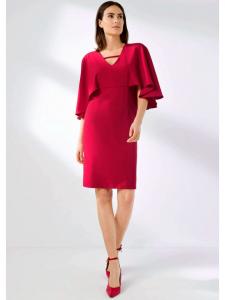 Alba Moda Платье с накидкой и декоративной полосой на вырезе горловины красного цвета