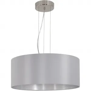 Подвесной светильник MASERLO E27, люстра, подвесной светильник для гостиной и столовой, уютный, 110x53 см Eglo, Grau/silberfarben