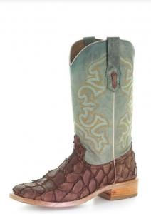 Мужские сандалии CORRAL коричневого/бирюзового цвета с вышивкой рыбы, квадратный носок, кожа с подошвой с резиновыми вставками, Western A4048 Corral Boots, коричневый