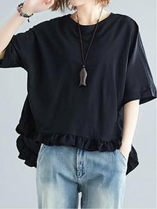 Женская футболка с коротким рукавом и оборками, сшитая по индивидуальному заказу Doux Belle, цвет Black