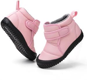 Детские зимние ботинки Eliogn для мальчиков и девочек, детские ботинки с искусственным мехом, маленькие детские уличные теплые ботиночки для холодной погоды, мягкие и гибкие ботинки для ходьбы, Pink
