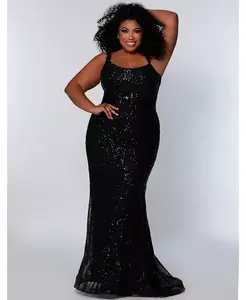 Женское облегающее вечернее платье с глубоким круглым вырезом и пайетками Sydney's Closet, черный