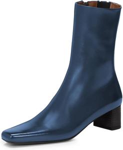 Женские ботинки Pazzion, элегантные, с закрытым квадратным носком, средней высоты голень, низкий устойчивый каблук, боковые молнии, удобные офисные туфли-ботильоны, размер 4-16 US, Navy