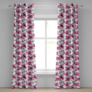 Шторы на люверсах ABAKUHAUS с акварельным рисунком, весенний букет из цветущих орхидей по фен-шуй, декоративные двухпанельные шторы, 280 см x 225 см, нежно-оранжевый фуксия