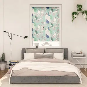 LICHTBLICK ORIGINAL рулонные шторы с боковым открыванием «Rollo Klemmfix, без сверления, затемнение, ленивцы на бирюзово-зеленом», затемнение, энергосбережение, свободно висит, цвет grün + weiß