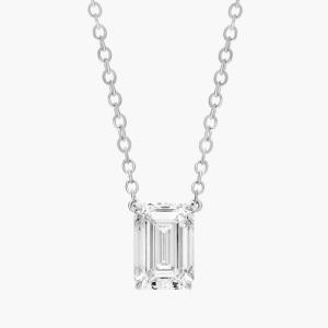 Подвеска с выращенным в лаборатории бриллиантом-солитером изумрудной огранки из белого золота 14 карат (1 1/2 карата, два камня - FG / VS2-SI1) Blue Nile