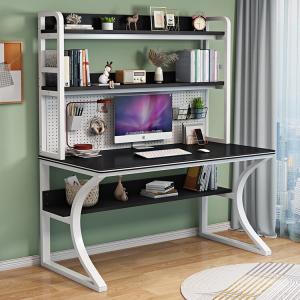 Компьютерный стол Xinmeikai с полками и перфорированной панелью, белая рама + карбон, 140x60x170 см