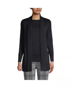 Женский кардиган с шалью воротником из хлопка и модала Lands' End, серый