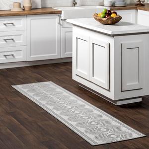 Ковер nuLOOM, 61 x 244 см, Outdoor Tribal Geometric, устойчивый к пятнам, устойчивый к погодным условиям, для интенсивного использования, для патио, балкона, улицы, Ranya Light Grey