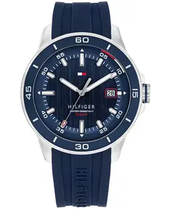 Мужские кварцевые часы с синим силиконовым ремешком, 43 мм Tommy Hilfiger, blue