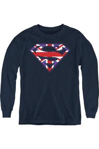 Футболка с длинным рукавом для детей "Superman" с британским щитом Gildan, темно-синий