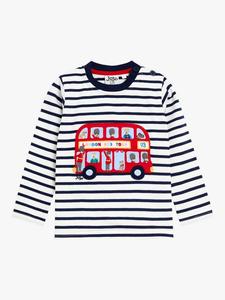 Детский топ с длинными рукавами и аппликацией в виде автобуса JoJo Maman Bébé, Ecru Navy Stripe