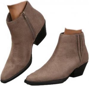 Женские ковбойские сапоги SACFOF в западном стиле с острым носком, модные ковбойские ботинки для женщин с низким толстым каблуком и короткими ботильонами, Grey