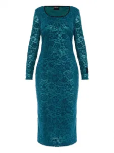 Кружевное миди-платье с длинными рукавами Versace Jeans Couture, синий