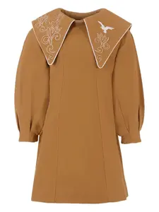 Платье с вышитым воротником и рукавами-буфами Pangolini Kids, коричневый