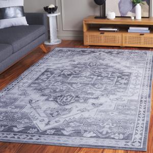Ковер SAFAVIEH, 92 x 153 см, Tucson Collection, моющийся, Grey & Light Grey, нескользящий, идеален для помещений с высокой проходимостью: гостиная, прихожая, спальня (TSN116F-3)