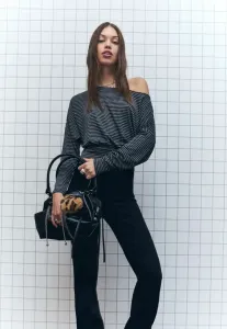 Полосатая блузка с поясом и длинными рукавами Bershka, Dark Grey