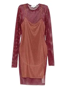 Мини-платье из сетки с длинными рукавами Genny, красный