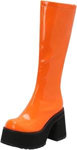Женские ботфорты больших размеров из лакированной кожи с высокой подошвой, боковой молнией, легкие, с эффектом увеличения роста, зимние Generic, Orange