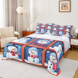 Erosebridal Комплект постельного белья с новогодним принтом в стиле пэчворк с изображением снеговиков и красной клеткой, Re Blue