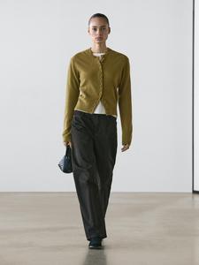 Шерстяной вязаный кардиган с обтянутыми пуговицами Massimo Dutti, olive