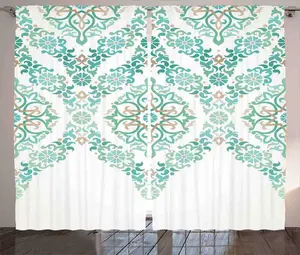 Штора ABAKUHAUS бирюзовая в деревенском стиле, винтажный цветочный бохо, универсальные ленточные шторы для гостиной с петлями и крючками, 280 x 225 см, цвет: зеленый, бежевый Abakuhaus