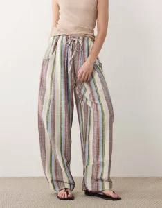 Брюки свободного кроя в комбинированную полоску цвета слоновой кости Free People Chambers