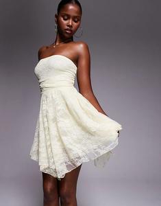 Эксклюзивное двухслойное кружевное платье-бандо Kaiia с асимметричным подолом и оборками, цвет лимонный