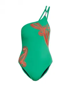 Купальник с одним плечом и застежкой Tory Burch, зеленый