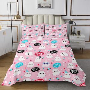 Erosebridal Комплект постельного белья Happy Halloween с милыми призраками и сердечками в розовом цвете, Pink Blue Black