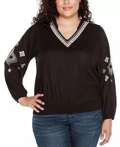 Блузка больших размеров с вышивкой Black Label и рукавами с v-образным вырезом Belldini, черный