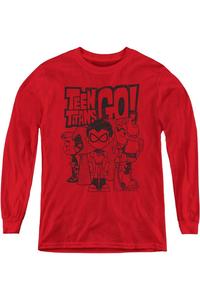 Футболка с длинным рукавом Teen Titans Go Team Up для детей Gildan, красный