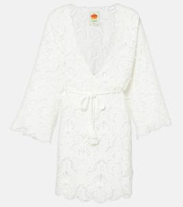 Пляжное платье из хлопка с английской вышивкой и ракушками Farm Rio, белый