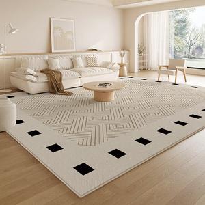 Budis Ковер 160х230 см для гостиной/спальни, светлый люкс, кремовый, плюшевый, китайский стиль, утолщенный, водонепроницаемый, моющийся, с шахматным узором