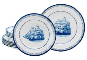 Набор посуды, сине-белый, с изображением парусника, 12 предметов Creatable, синий/белый