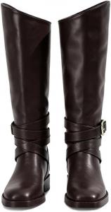 Женские ездовые сапоги с плоской подошвой, широким голенищем, низким каблуком, до колена, с заостренным носком и пряжкой Pinokino, Brown-Pu