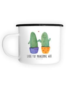 Эмалированная кружка XL Кактус с надписью Любовь белого цвета Mr. & Mrs. Panda