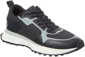 Кроссовки BOSS для мужчин с большой логотипной вставкой и комбинированной сеткой на шнуровке, Navy Zone