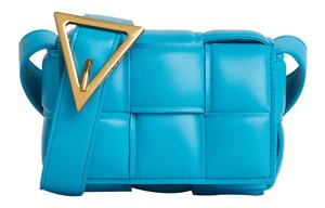 Кроссбод мини женская синяя Bottega Veneta стеганая кожаная сумка через плечо