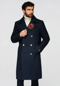 Классическое пальто с комбинированной отделкой и декоративными аппликациями. Ombre, Navy Blue