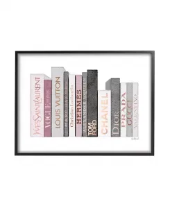 Стопка книг дизайнера одежды, розовая, серая, акварель, черная рамка, жикле, текстурированное искусство, 11" x 14" Stupell Industries, multi-color