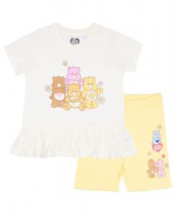 Комплект из двух предметов для маленьких девочек: футболка и шорты с оборками по низу Care Bears, White/yellow