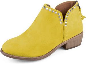 Женские ботильоны YDN на средним каблуке, с заостренным носком миндальной формы, низкий устойчивый каблук, классические туфли с вырезом V сзади и молнией, размеры 4-15 US, Amarelo Cravejado