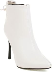 Женские модные ботильоны VOKLIN на высоком каблуке-стилетто с острым носком, молнией и бантом, элегантные короткие ботинки, White-Velvet Lined