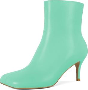 Женские ботильоны Soireelady с низким каблуком 2,5 дюйма, квадратный носок, боковая молния, осенние и зимние короткие ботинки, Mint Green