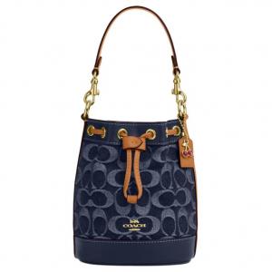 COACH Сумка-ведро из джинсовой ткани с кожаной пряжкой, Basic Set (Bag+Dust Bag)