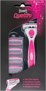 Бритва Quattro для женщин с алоэ и витамином Е + сменные лезвия, 4 шт. Wilkinson Sword