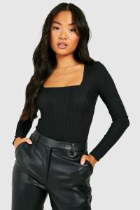Боди с корсетом petite rib Boohoo, черный