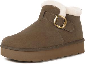 Женские зимние ботинки Hsyooes из натуральной замши, мини-ботинки с противоскользящей подошвой для улицы, водоотталкивающие, с теплой подкладкой из искусственного меха, Coffee