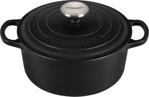 Круглая чугунная кастрюля Le Creuset, диаметр 22 см, матовый черный цвет, 22 см
